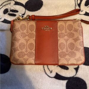 Coach Signature Tan and Brown Wristlet
